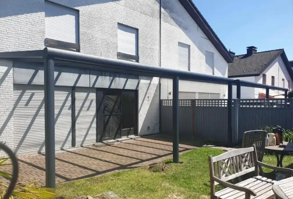 primeline alu terrassenüberdachung anthrazit mit stegplatten 16mm farblos/klar