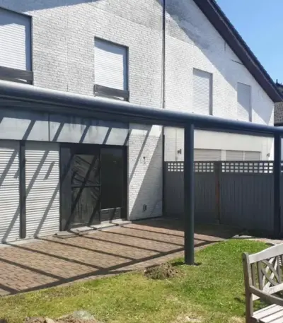 primeline alu terrassenüberdachung anthrazit mit stegplatten 16mm farblos/klar