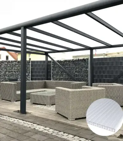 firstline alu terrassenüberdachung freistehend | anthrazit mit stegplatten 16mm opal/weiß