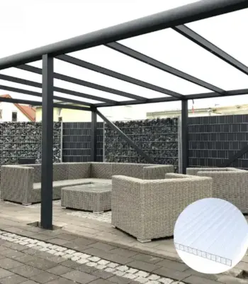 firstline alu terrassenüberdachung freistehend | anthrazit mit stegplatten 16mm farblos/klar