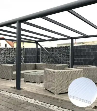 firstline alu terrassenüberdachung freistehend | anthrazit mit stegplatten 16mm farblos/klar
