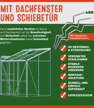 anlehngewächshaus | pflanzenhaus | 190x130x202cm | 1 fenster