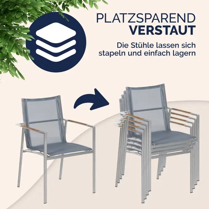gartenstuhl 4er set grau stapelbar monza