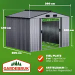 geräteschuppen grau metallic metall 260x205x180cm2