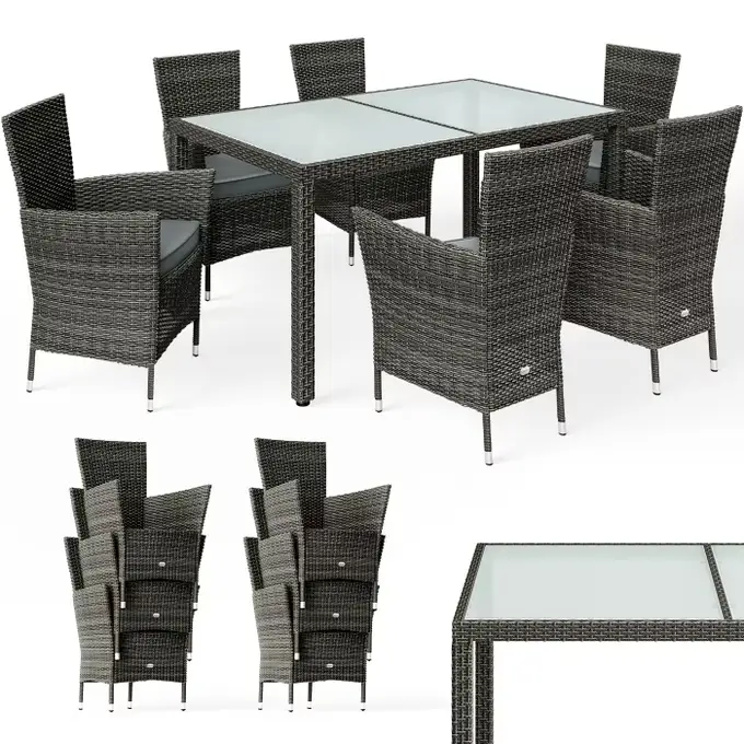 polyrattan garten sitzgruppe 7 tlg grau/anthrazit