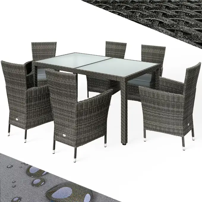 polyrattan garten sitzgruppe 7 tlg grau/anthrazit