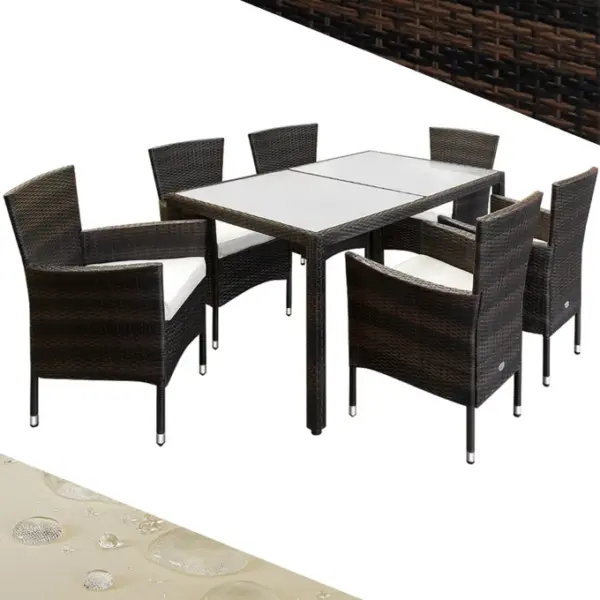 polyrattan garten sitzgruppe bali 7 tlg braun/creme