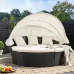 polyrattan sonneninsel Ø185cm in schwarz/creme