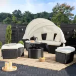 polyrattan sonneninsel Ø185cm in schwarz/creme