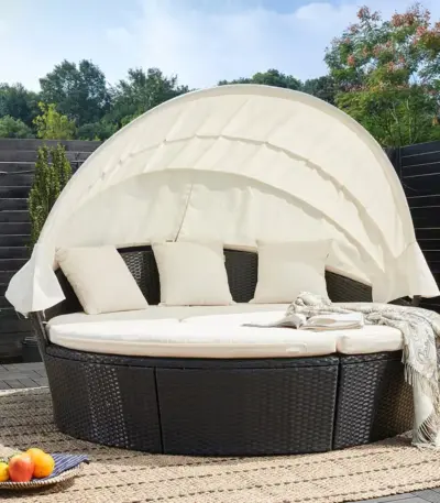 polyrattan sonneninsel Ø185cm in schwarz/creme