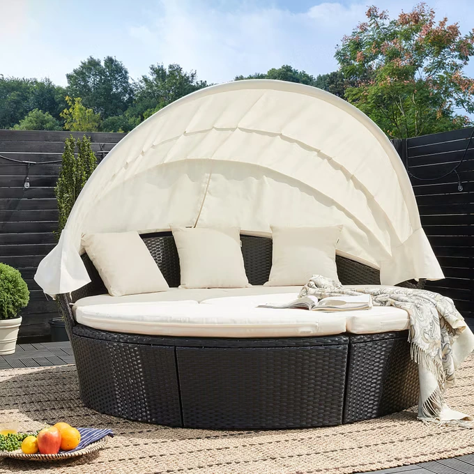polyrattan sonneninsel Ø185cm in schwarz/creme