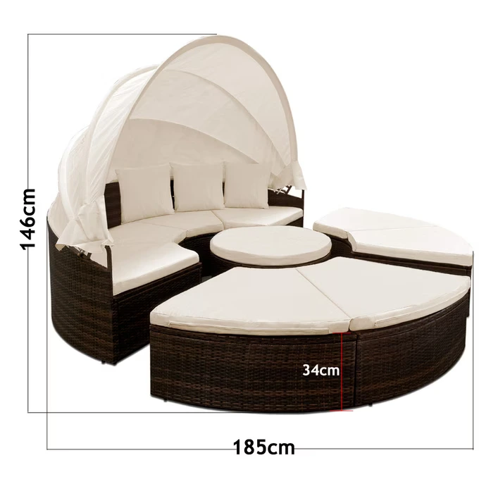 polyrattan sonneninsel Ø185cm in schwarz/creme