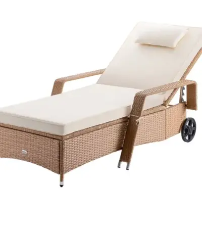 polyrattan sonnenliege 193 x 90 x 43 cm creme/creme