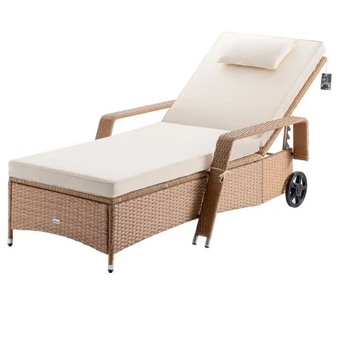 polyrattan sonnenliege 193 x 90 x 43 cm creme/creme