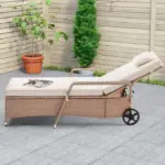 polyrattan sonnenliege 193 x 90 x 43 cm creme/creme
