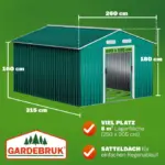 xxl geräteschuppen grün metall 260x315x180cm