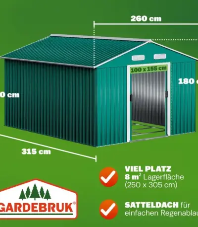 xxl geräteschuppen grün metall 260x315x180cm