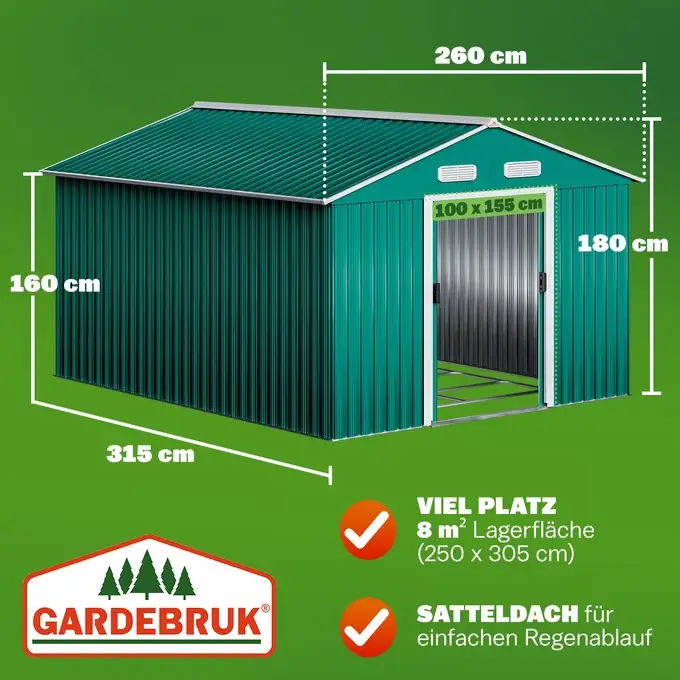 xxl geräteschuppen grün metall 260x315x180cm