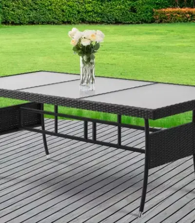 gartentisch polyrattan schwarz 190x90x75cm glas