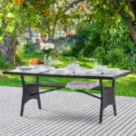 glas gartentisch polyrattan schwarz 190x90x74cm