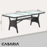 glas gartentisch polyrattan schwarz 190x90x74cm