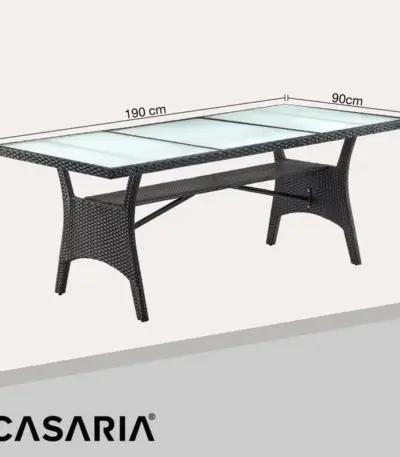 glas gartentisch polyrattan schwarz 190x90x74cm