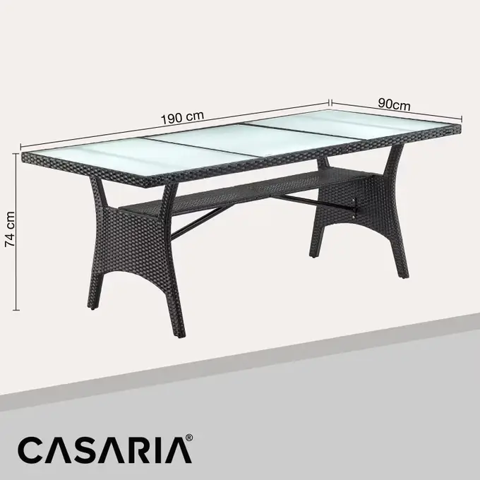 glas gartentisch polyrattan schwarz 190x90x74cm