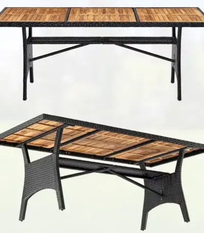 polyrattan gartentisch schwarz tk schwarz 190x90x74cm akazieholz