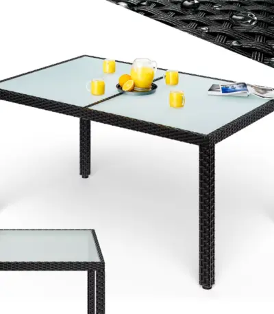 polyrattan glas gartentisch schwarz in vers. größen